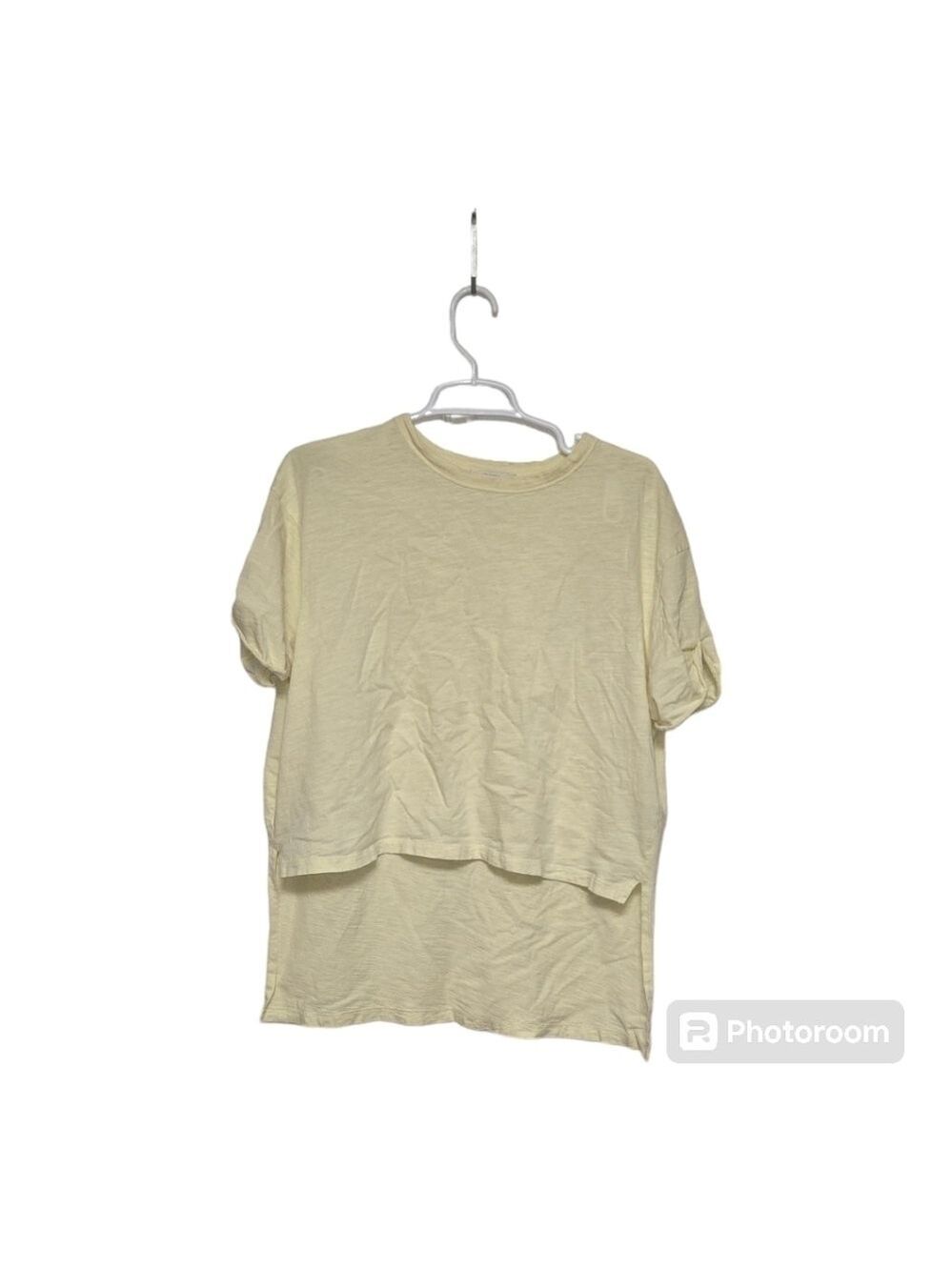 Zara Trafaluc Yellow Cropped Hi Low Cotton Tee Small